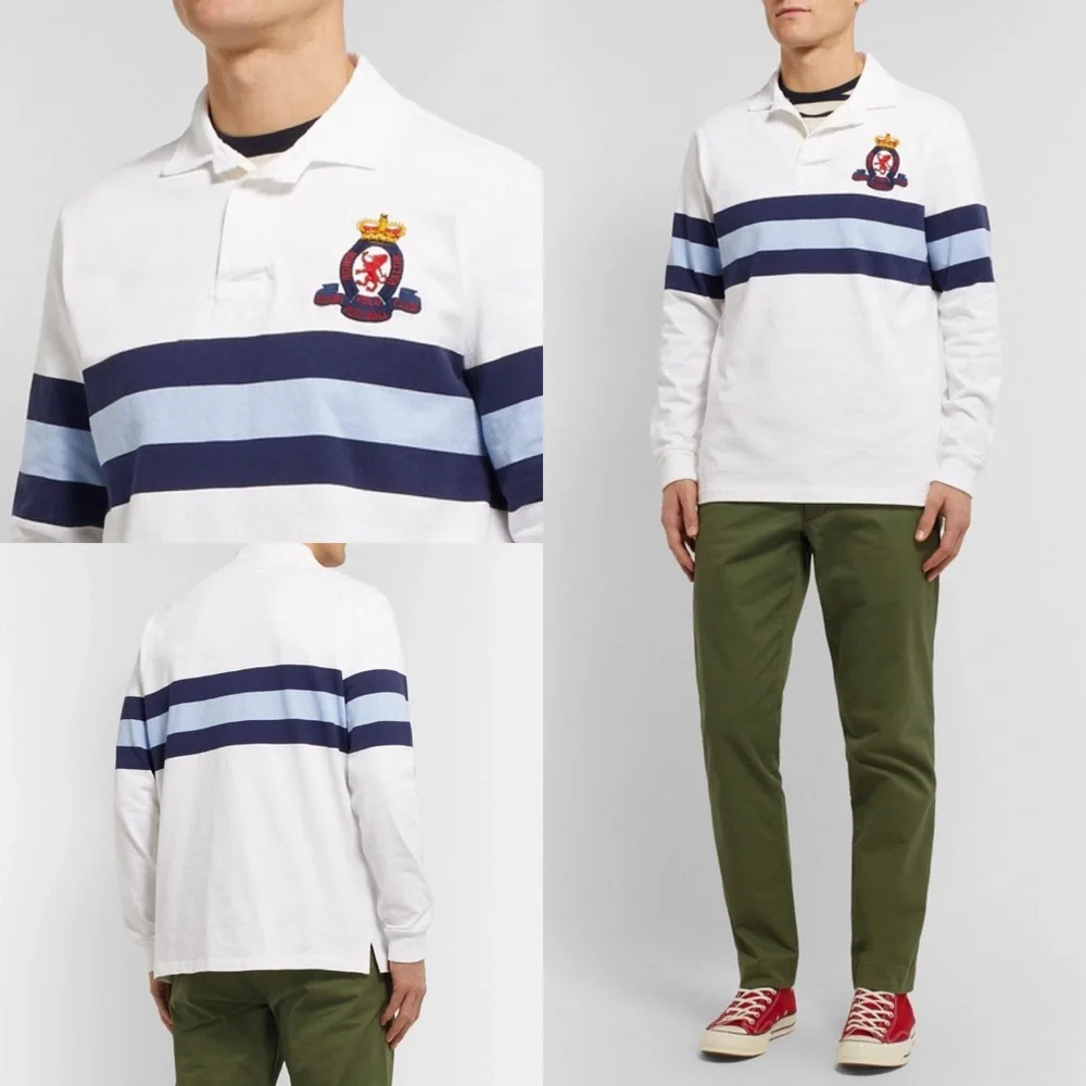 Polo Ralph Lauren Crest Embroidered Striped Cotton Jersey Rugby Shirt - L